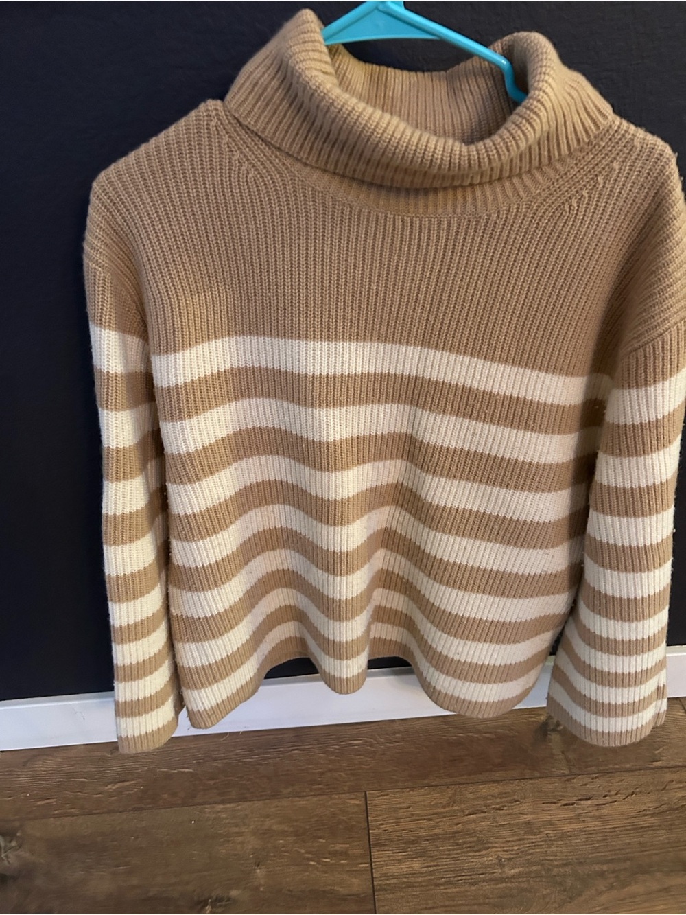 White tan striped turtleneck